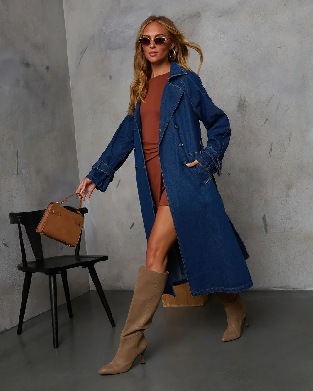 Spiced Pear Belted Denim Trench Coat