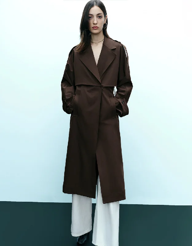 Straight Longline Trench Coat With Belt