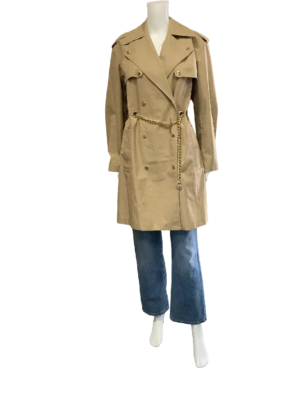 Michael Kors Trench Coat Midi Length Notched Collar Neutral Size XS