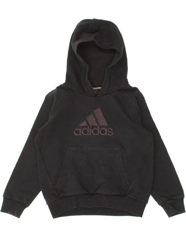 ADIDAS Boys Graphic Hoodie Jumper 5-6 Years Black Cotton