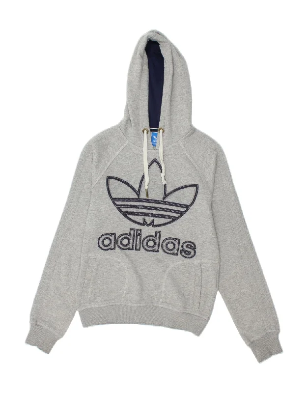 ADIDAS Womens Graphic Hoodie Jumper UK 10 Small Grey Cotton