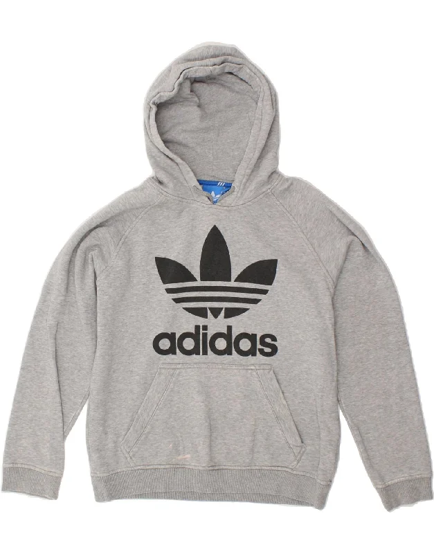 ADIDAS Womens Oversized Graphic Hoodie Jumper UK 10 Small Grey Cotton