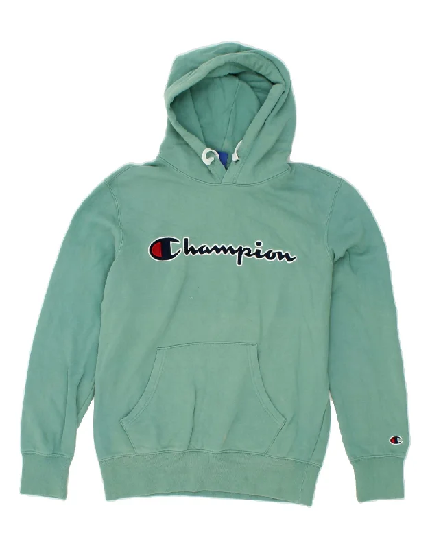 CHAMPION Mens Graphic Hoodie Jumper Medium Green Cotton