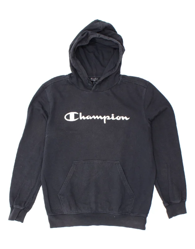 CHAMPION Mens Graphic Hoodie Jumper Medium Navy Blue Cotton