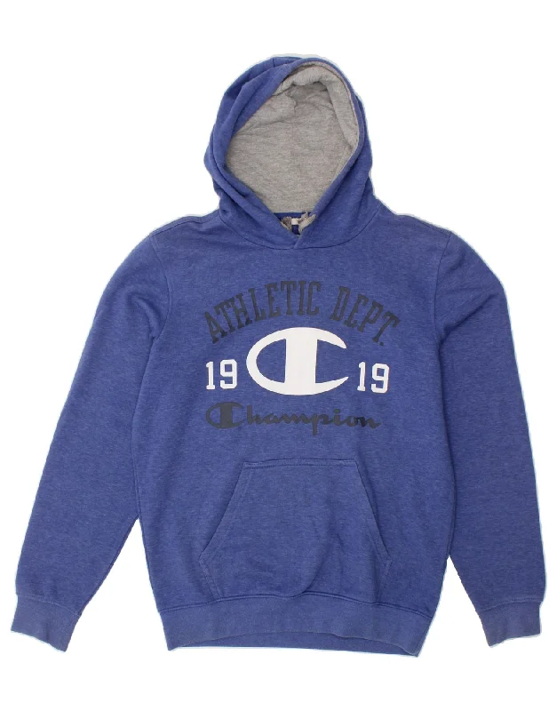 CHAMPION Mens Graphic Hoodie Jumper Small Blue Flecked Cotton