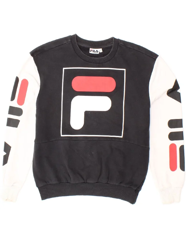 FILA Mens Graphic Sweatshirt Jumper Small Black Colourblock Cotton