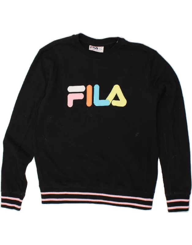 FILA Womens Graphic Sweatshirt Jumper UK 14 Medium Black Cotton