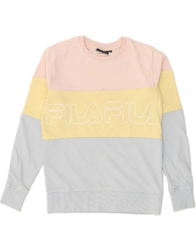 FILA Womens Sweatshirt Jumper UK 6 XS Multicoloured Colourblock Cotton