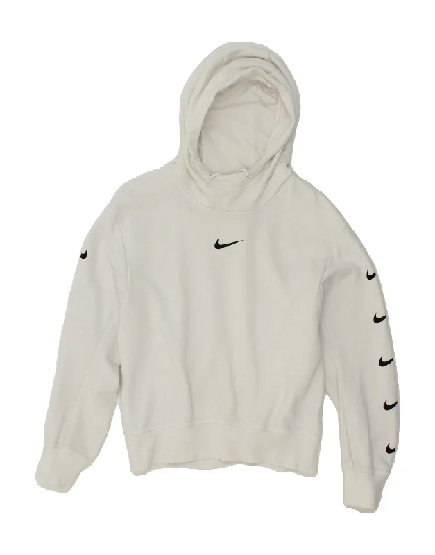 NIKE Womens Graphic Hoodie Jumper UK 14 Medium White Cotton