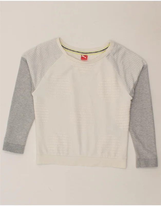 PUMA Womens Crop Sweatshirt Jumper UK 8 Small  White Colourblock Cotton