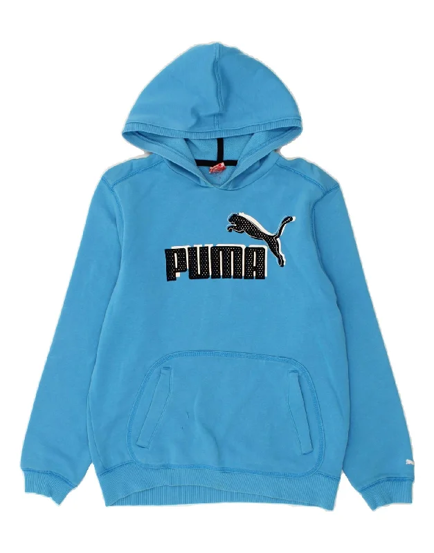 PUMA Womens Graphic Hoodie Jumper UK 14 Medium Blue