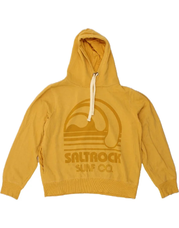 SALTROCK Womens Graphic Hoodie Jumper UK 12 Medium Yellow Cotton