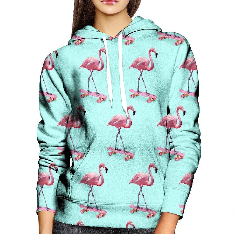 Skating Flamingo Womens Hoodie