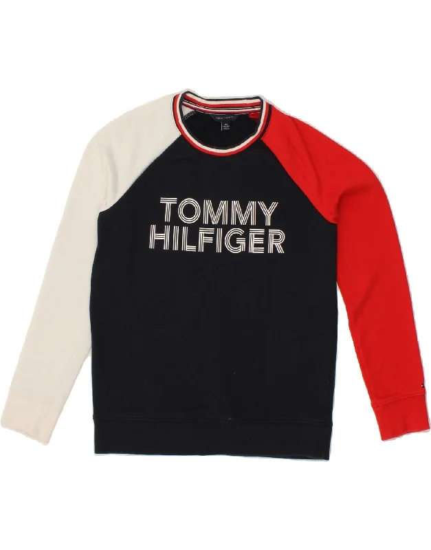 TOMMY HILFIGER Womens Graphic Sweatshirt Jumper UK 2 2XS Navy Blue