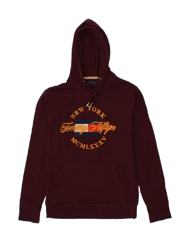 TOMMY HILFIGER Womens New York Graphic Hoodie Jumper UK 14 Medium Burgundy