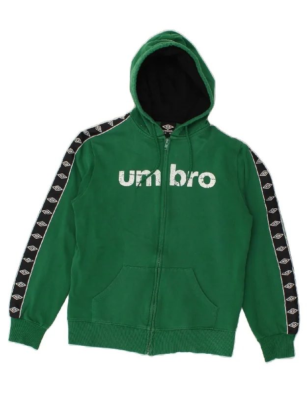 UMBRO Boys Graphic Zip Hoodie Sweater 15-16 Years 2XL  Green Cotton