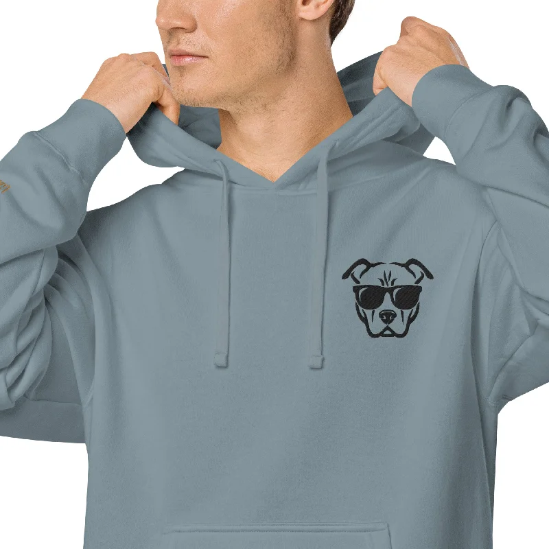 Embroidered Cool Dog Design Unisex Pigment-Dyed Hoodie