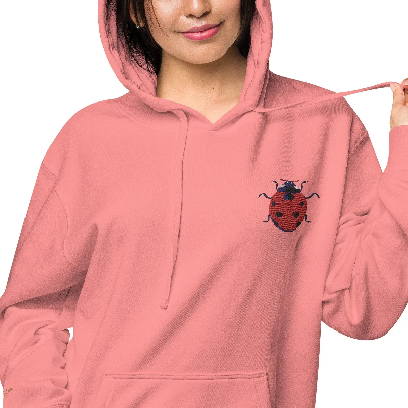 Ladybug Lovers Embroidered Design Unisex Pigment-Dyed Hoodie