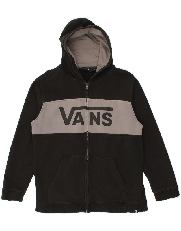 VANS Boys Graphic Zip Hoodie Sweater 14-15 Years XL Black Colourblock