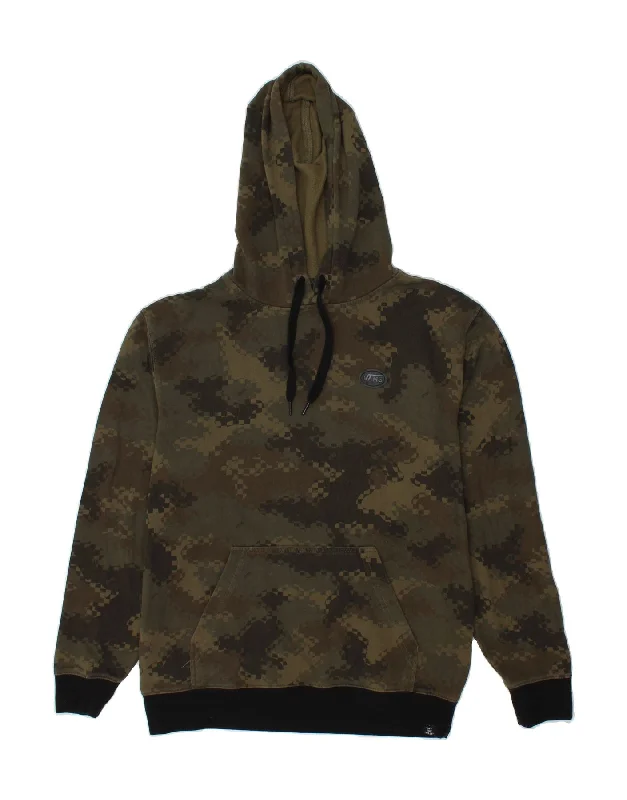 VANS Mens Hoodie Jumper Small Khaki Camouflage Cotton