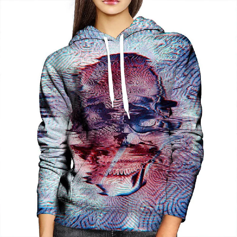 White Glitch Skull Womens Hoodie