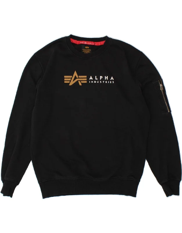 ALPHA INDUSTRIES Mens Graphic Sweatshirt Jumper Medium Black Cotton Hoodie with Exposed Zipper Edgy Industrial ALPHA INDUSTRIES Mens Graphic Sweatshirt Jumper Medium Black Cotton Hoodie with Exposed Zipper Edgy Industrial