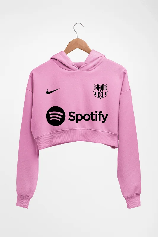 Barcelona 2022-23 Crop HOODIE FOR WOMEN Hoodie with Exposed Zipper Edgy Industrial