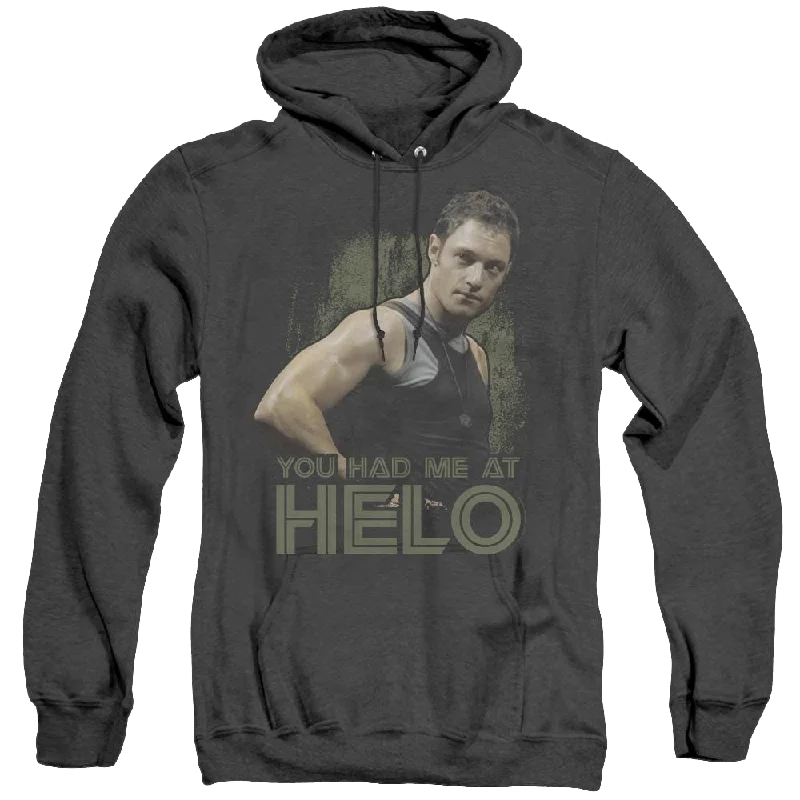 Battlestar Galactica (2004) Had Me At Helo - Heather Pullover Hoodie Cold Shoulder Design Battlestar Galactica (2004) Had Me At Helo - Heather Pullover Hoodie Cold Shoulder Design