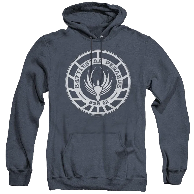 Battlestar Galactica (2004) Pegasus Badge - Heather Pullover Hoodie Hooded Pullover Sweater Battlestar Galactica (2004) Pegasus Badge - Heather Pullover Hoodie Hooded Pullover Sweater