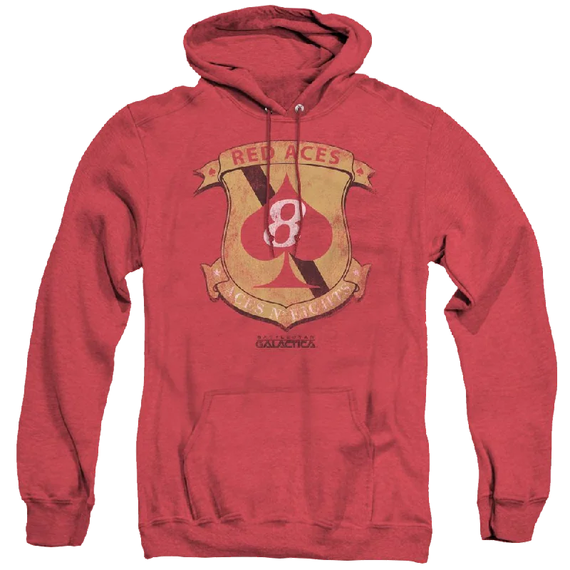 Battlestar Galactica (2004) Red Aces Badge - Heather Pullover Hoodie Fine Merino Wool Battlestar Galactica (2004) Red Aces Badge - Heather Pullover Hoodie Fine Merino Wool