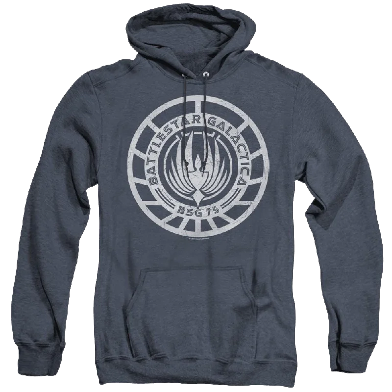 Battlestar Galactica (2004) Scratched Bsg Logo - Heather Pullover Hoodie Elbow Length Sleeve Battlestar Galactica (2004) Scratched Bsg Logo - Heather Pullover Hoodie Elbow Length Sleeve