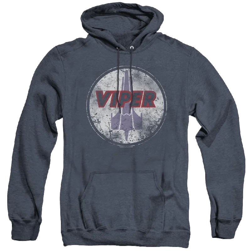 Battlestar Galactica (2004) War Torn Viper Logo - Heather Pullover Hoodie Crew Neck Wool Battlestar Galactica (2004) War Torn Viper Logo - Heather Pullover Hoodie Crew Neck Wool