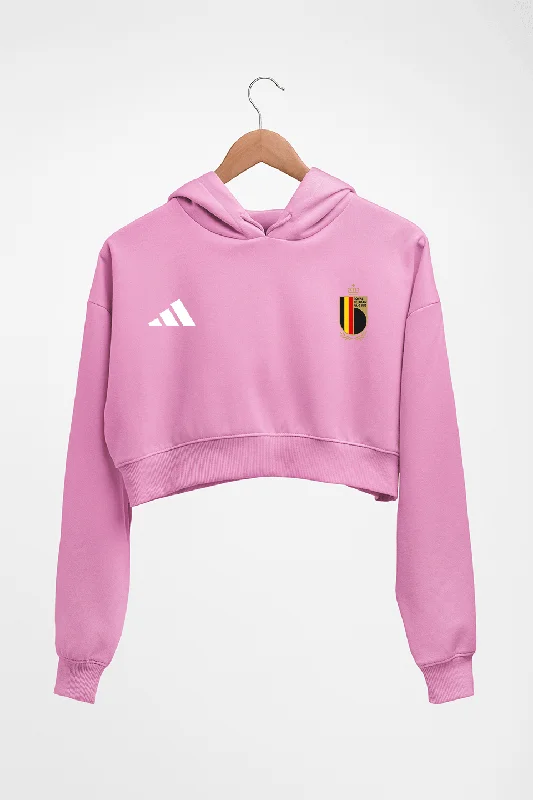 Belgium Football Crop HOODIE FOR WOMEN Hoodie with Ribbed Neckline Snug Warm