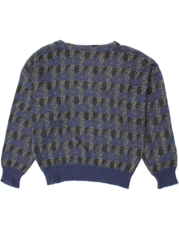 BENETTON Womens Boat Neck Jumper Sweater IT 48 XL Blue Geometric Mohair Mesh Fabric Canvas Fabric Denim Fabric BENETTON Womens Boat Neck Jumper Sweater IT 48 XL Blue Geometric Mohair Mesh Fabric Canvas Fabric Denim Fabric