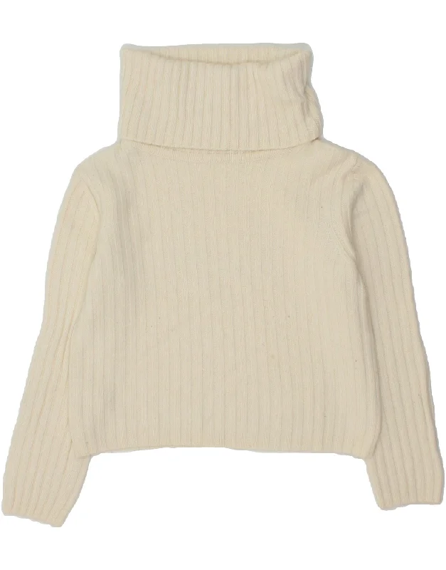 BENETTON Womens Crop Roll Neck Jumper Sweater UK 8 Small Off White Wool Polka Dot Checkered Tartan BENETTON Womens Crop Roll Neck Jumper Sweater UK 8 Small Off White Wool Polka Dot Checkered Tartan