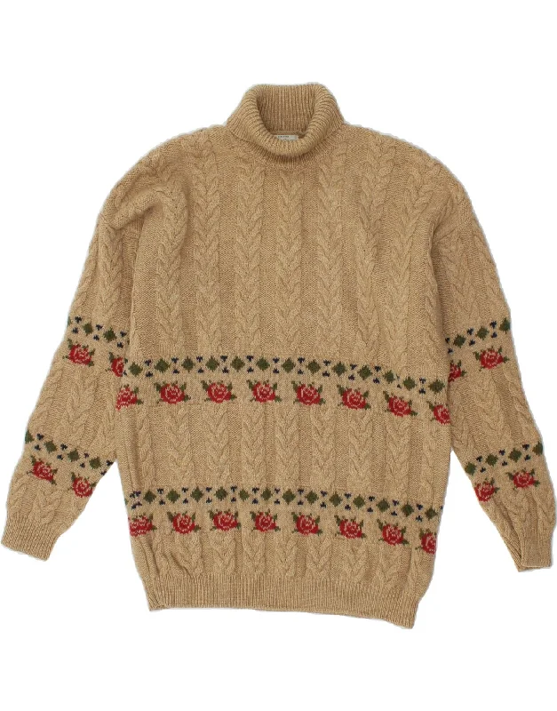 BENETTON Womens Roll Neck Jumper Sweater UK 16 Large Brown Floral Wool Faux Fur Fabric Real Fur Fabric Shearling Fabric BENETTON Womens Roll Neck Jumper Sweater UK 16 Large Brown Floral Wool Faux Fur Fabric Real Fur Fabric Shearling Fabric