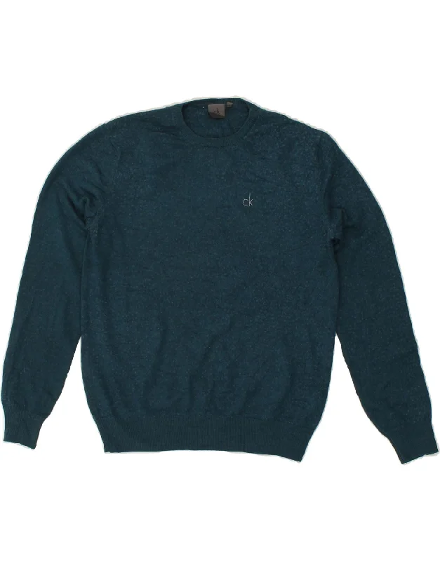 CALVIN KLEIN Womens Crew Neck Jumper Sweater UK 14 Medium Blue Acrylic Print Jacquard Patchwork CALVIN KLEIN Womens Crew Neck Jumper Sweater UK 14 Medium Blue Acrylic Print Jacquard Patchwork