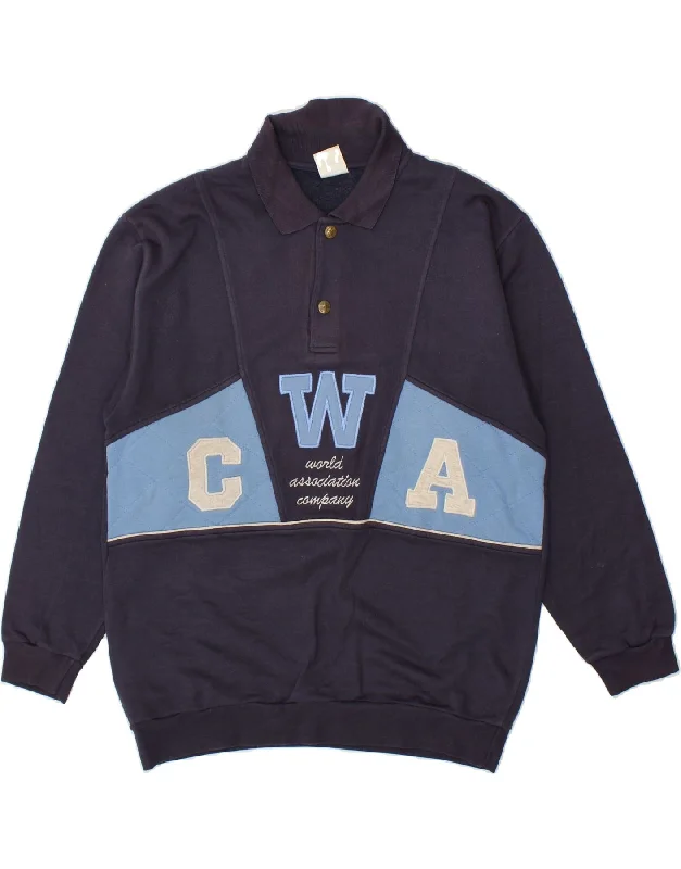 CAMPAGNOLO Mens Graphic Sweatshirt Jumper Size 38 Medium Navy Blue Hoodie with Hem Applique Textured Unique CAMPAGNOLO Mens Graphic Sweatshirt Jumper Size 38 Medium Navy Blue Hoodie with Hem Applique Textured Unique