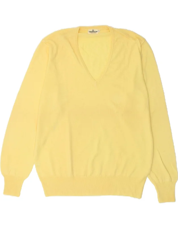 CERRUTI 1881 Womens V-Neck Jumper Sweater IT 46 Large Yellow Lambswool Transparent Opaque Sheer CERRUTI 1881 Womens V-Neck Jumper Sweater IT 46 Large Yellow Lambswool Transparent Opaque Sheer