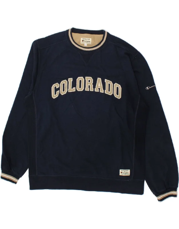 CHAMPION Mens Graphic Sweatshirt Jumper Large Navy Blue Cotton Hoodie with Mesh Breathable Sporty CHAMPION Mens Graphic Sweatshirt Jumper Large Navy Blue Cotton Hoodie with Mesh Breathable Sporty