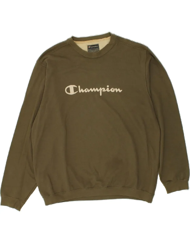 CHAMPION Mens Graphic Sweatshirt Jumper XL Khaki Cotton Hoodie with Hood Adjustable Protection CHAMPION Mens Graphic Sweatshirt Jumper XL Khaki Cotton Hoodie with Hood Adjustable Protection