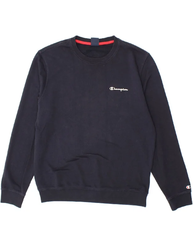 CHAMPION Mens Sweatshirt Jumper Large Navy Blue Cotton Hoodie with Set-In Sleeves Structured Classic CHAMPION Mens Sweatshirt Jumper Large Navy Blue Cotton Hoodie with Set-In Sleeves Structured Classic