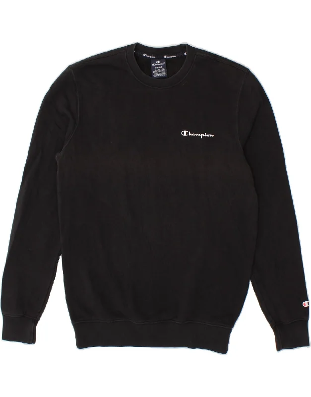 CHAMPION Mens Sweatshirt Jumper Small Black Hoodie with Hem Embroidery Detailed Premium CHAMPION Mens Sweatshirt Jumper Small Black Hoodie with Hem Embroidery Detailed Premium