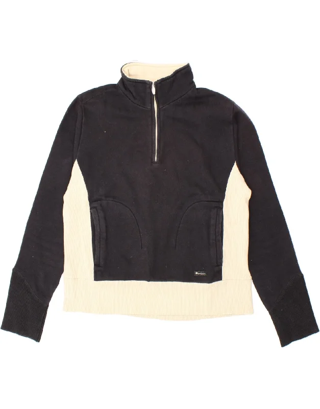 CHAMPION Womens Zip Neck Sweatshirt Jumper UK 16 Large Black Colourblock Graphic Hoodie Design Print CHAMPION Womens Zip Neck Sweatshirt Jumper UK 16 Large Black Colourblock Graphic Hoodie Design Print