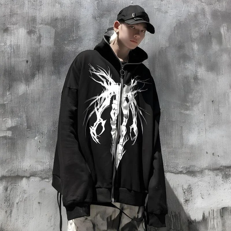 Cyberpunk Ghost Full Zip-Up Hoodie Hoodie with Gradient Ombre Colorful