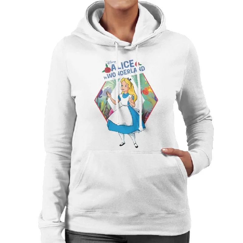 Disney Alice In Wonderland Flowers Rose Text Women's Hooded Sweatshirt Hoodie with Hidden Zipper Minimalist Clean Disney Alice In Wonderland Flowers Rose Text Women's Hooded Sweatshirt Hoodie with Hidden Zipper Minimalist Clean