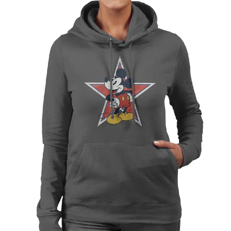 Disney Distressed Mickey Mouse Star Women's Hooded Sweatshirt Hoodie with Raw Hem Edgy Unfinished Disney Distressed Mickey Mouse Star Women's Hooded Sweatshirt Hoodie with Raw Hem Edgy Unfinished