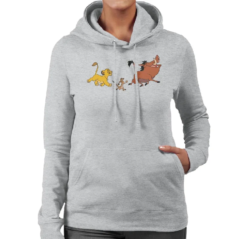 Disney The Lion King Trio Timon Pumbaa And Simba Women's Hooded Sweatshirt Hoodie with Applique Textured Unique Disney The Lion King Trio Timon Pumbaa And Simba Women's Hooded Sweatshirt Hoodie with Applique Textured Unique