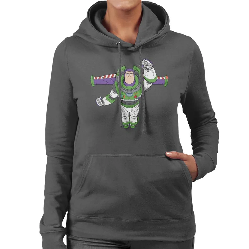 Disney Toy Story Buzz Lightyear Flight Pose Women's Hooded Sweatshirt Hoodie with Elastic Cuffs Stretchable Comfortable Disney Toy Story Buzz Lightyear Flight Pose Women's Hooded Sweatshirt Hoodie with Elastic Cuffs Stretchable Comfortable
