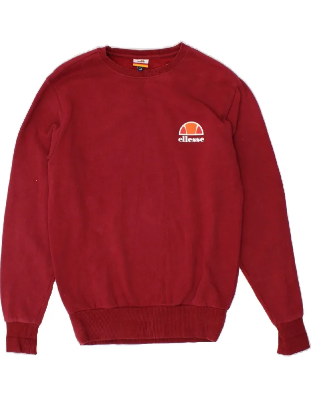 ELLESSE Mens Sweatshirt Jumper Small Red Cotton Hoodie with Hem Ribbing Snug Secure